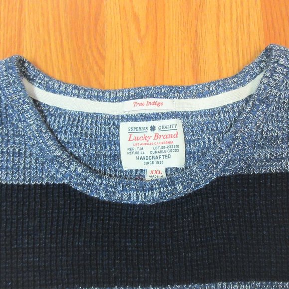 LUCKY BRAND 100% COTTON KNIT SWEATER NAVY - Picture 3 of 4